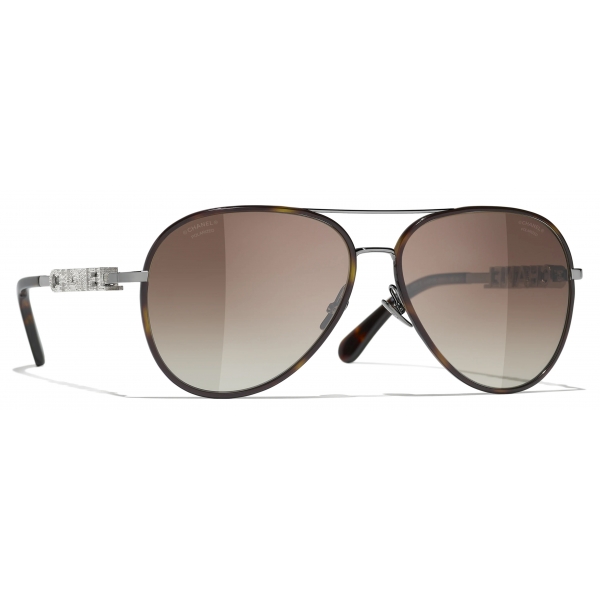 Chanel - Pilot Sunglasses - Dark Silver Tortoise Brown - Chanel Eyewear