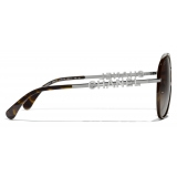 Chanel - Occhiali da Sole Pilota - Argento Scuro Tartaruga Marrone - Chanel Eyewear