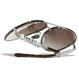 Chanel - Occhiali da Sole Pilota - Argento Scuro Tartaruga Marrone - Chanel Eyewear