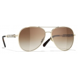 Chanel - Occhiali da Sole Pilota - Oro Marrone - Chanel Eyewear