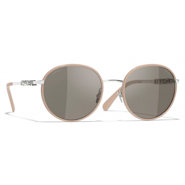 Chanel - Occhiali da Sole Pantos - Argento Beige Grigio - Chanel Eyewear