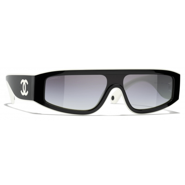 Chanel - Occhiali da Sole a Maschera - Nero Bianco Grigio Chiaro - Chanel Eyewear