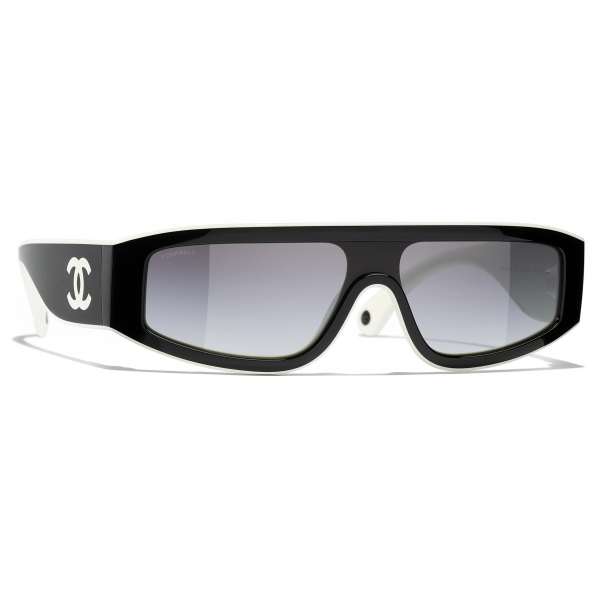 Chanel - Shield Sunglasses - Black White Light Gray - Chanel Eyewear