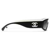 Chanel - Occhiali da Sole a Maschera - Nero Bianco Grigio Chiaro - Chanel Eyewear