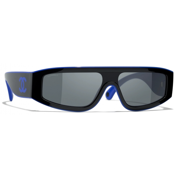Chanel - Shield Sunglasses - Black Blue Gray - Chanel Eyewear