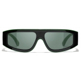 Chanel - Occhiali da Sole a Maschera - Nero Verde - Chanel Eyewear