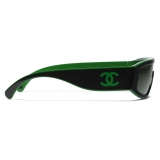 Chanel - Occhiali da Sole a Maschera - Nero Verde - Chanel Eyewear