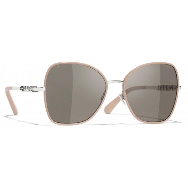 Chanel - Occhiali da Sole a Farfalla - Argento Beige Grigio - Chanel Eyewear