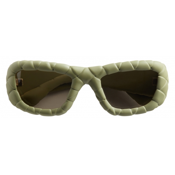 Bottega Veneta - Intrecciato Rectangular Sunglasses - Green Brown - Sunglasses - Bottega Veneta Eyewear