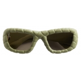 Bottega Veneta - Occhiali da Sole Rettangolari Intrecciato - Verde Marrone - Occhiali da Sole - Bottega Veneta Eyewear