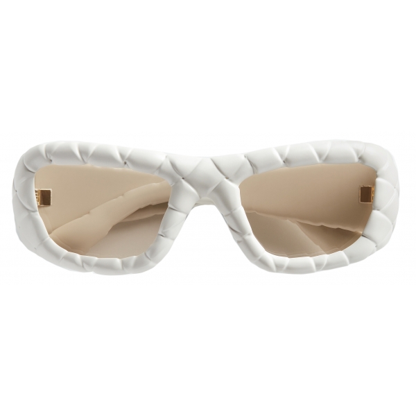 Bottega Veneta - Intrecciato Rectangular Sunglasses - White Yellow - Sunglasses - Bottega Veneta Eyewear