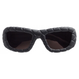 Bottega Veneta - Intrecciato Rectangular Sunglasses - Black Grey - Sunglasses - Bottega Veneta Eyewear