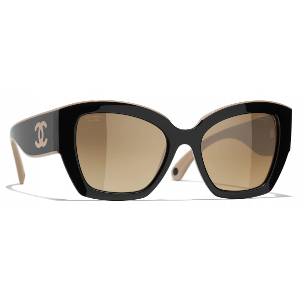 Chanel - Occhiali da Sole a Farfalla - Nero Beige Marrone Chiaro - Chanel Eyewear