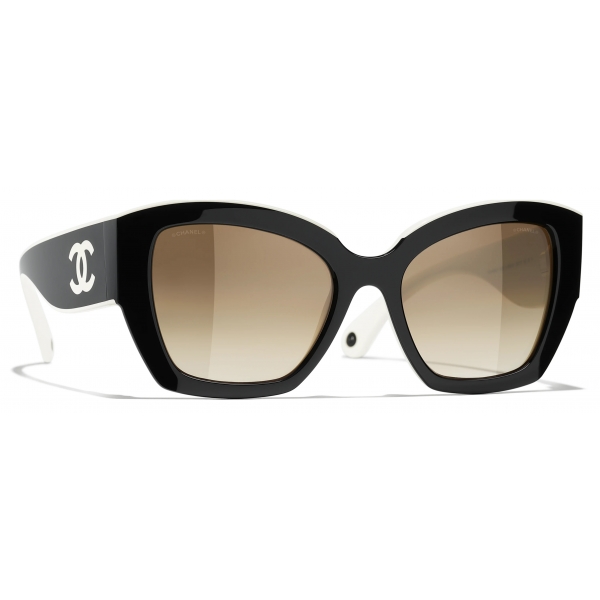 Chanel - Occhiali da Sole a Farfalla - Nero Bianco Beige - Chanel Eyewear