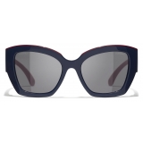 Chanel - Occhiali da Sole a Farfalla - Borgogna Blu Marino Grigio - Chanel Eyewear