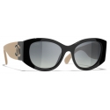 Chanel - Oval Sunglasses - Black Beige Gray - Chanel Eyewear
