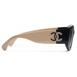 Chanel - Oval Sunglasses - Black Beige Gray - Chanel Eyewear