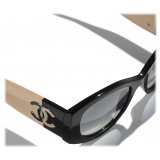 Chanel - Oval Sunglasses - Black Beige Gray - Chanel Eyewear