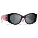 Chanel - Occhiali da Sole Ovali - Nero Rosa Grigio Scuro - Chanel Eyewear