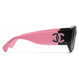 Chanel - Occhiali da Sole Ovali - Nero Rosa Grigio Scuro - Chanel Eyewear