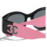 Chanel - Occhiali da Sole Ovali - Nero Rosa Grigio Scuro - Chanel Eyewear