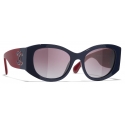 Chanel - Occhiali da Sole Ovali - Blu Navy Borgogna - Chanel Eyewear