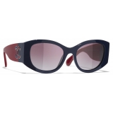 Chanel - Occhiali da Sole Ovali - Blu Navy Borgogna - Chanel Eyewear