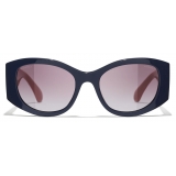 Chanel - Occhiali da Sole Ovali - Blu Navy Borgogna - Chanel Eyewear