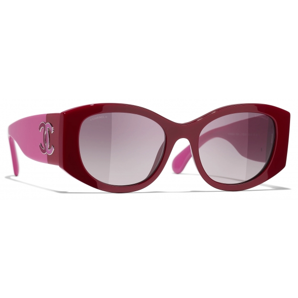 Chanel - Occhiali da Sole Ovali - Rosa Rosso - Chanel Eyewear