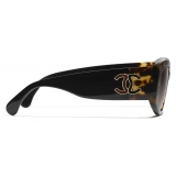 Chanel - Oval Sunglasses - Tortoise Black Brown - Chanel Eyewear