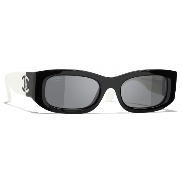 Chanel - Occhiali da Sole Rettangolari - Bianco Nero Grigio Scuro - Chanel Eyewear