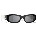 Chanel - Rectangular Sunglasses - Black White Dark Gray - Chanel Eyewear