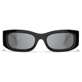 Chanel - Rectangular Sunglasses - Black White Dark Gray - Chanel Eyewear