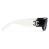 Chanel - Occhiali da Sole Rettangolari - Bianco Nero Grigio Scuro - Chanel Eyewear