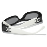 Chanel - Occhiali da Sole Rettangolari - Bianco Nero Grigio Scuro - Chanel Eyewear