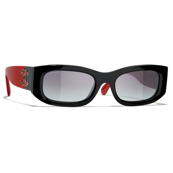 Chanel - Occhiali da Sole Rettangolari - Nero Rosso Grigio - Chanel Eyewear