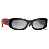 Chanel - Occhiali da Sole Rettangolari - Nero Rosso Grigio - Chanel Eyewear