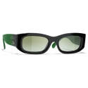 Chanel - Occhiali da Sole Rettangolari - Nero Verde - Chanel Eyewear