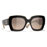 Chanel - Occhiali da Sole Quadrati - Nero Beige Marrone Chiaro - Chanel Eyewear