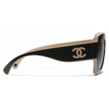 Chanel - Occhiali da Sole Quadrati - Nero Beige Marrone Chiaro - Chanel Eyewear