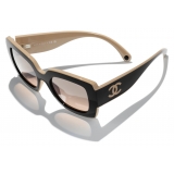 Chanel - Occhiali da Sole Quadrati - Nero Beige Marrone Chiaro - Chanel Eyewear