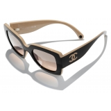 Chanel - Square Sunglasses - Black Beige Light Brown - Chanel Eyewear