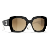 Chanel - Occhiali da Sole Quadrati - Nero Bianco Beige - Chanel Eyewear