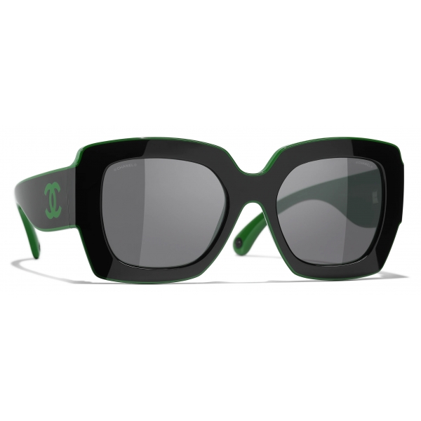 Chanel - Occhiali da Sole Quadrati - Nero Verde Grigio - Chanel Eyewear