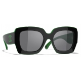 Chanel - Occhiali da Sole Quadrati - Nero Verde Grigio - Chanel Eyewear