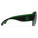 Chanel - Occhiali da Sole Quadrati - Nero Verde Grigio - Chanel Eyewear