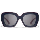 Chanel - Occhiali da Sole Quadrati - Borgogna Blu Marino Grigio - Chanel Eyewear