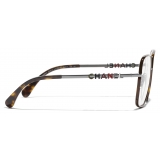Chanel - Occhiali da Vista Quadrati - Argento Scuro Tartaruga Scuro - Chanel Eyewear