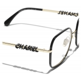 Chanel - Occhiali da Vista Quadrati - Oro Chiaro Nero - Chanel Eyewear
