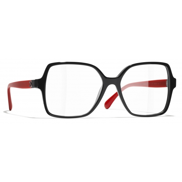 Chanel - Occhiali da Vista Quadrati - Nero Rosso - Chanel Eyewear